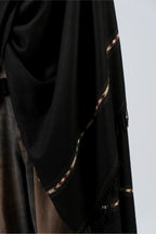 Black handwoven lamb wool blanket scarf detail shot
