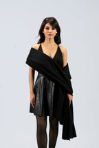 black wool shawl, handwoven by SHAAL