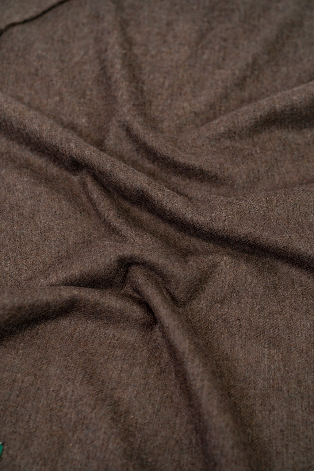 Brown handwoven midweight wool shawl, fabric detail