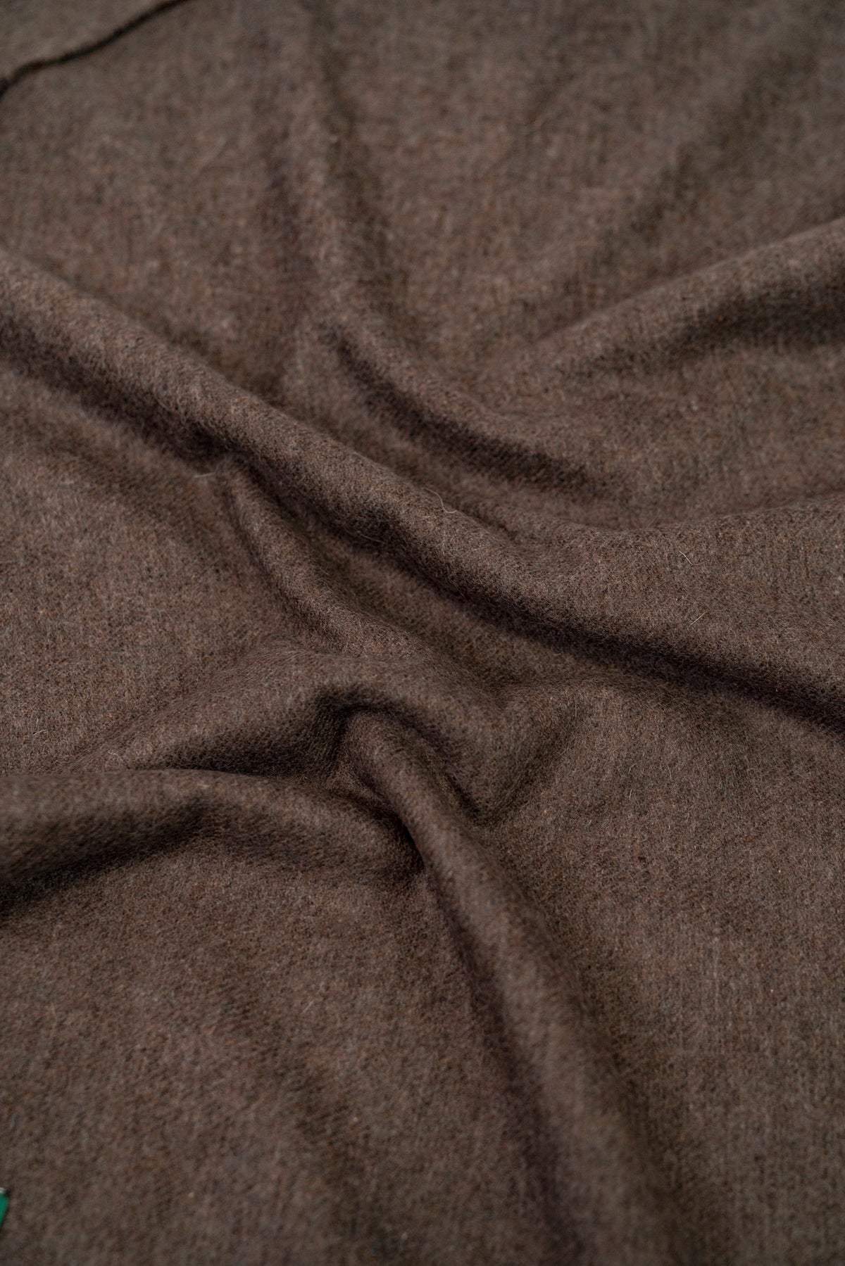 Brown handwoven midweight wool shawl, fabric detail