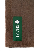 Brown handwoven wool shawl with SHAAL label detail