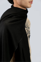 black handwoven wool shawl, handwoven by SHAAL