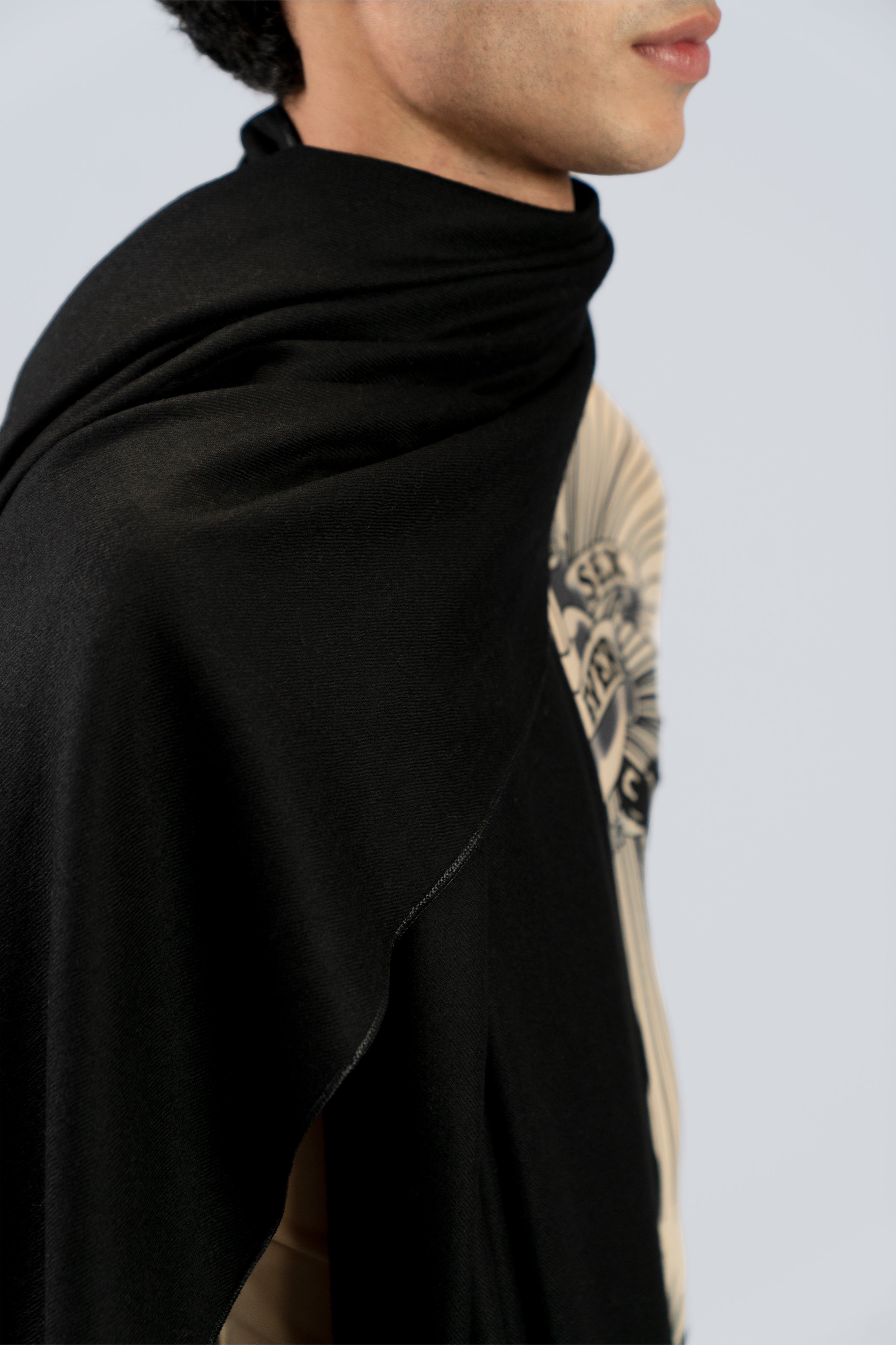 black handwoven wool shawl, handwoven by SHAAL