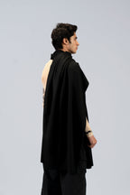 black handwoven wool shawl, handwoven by SHAAL