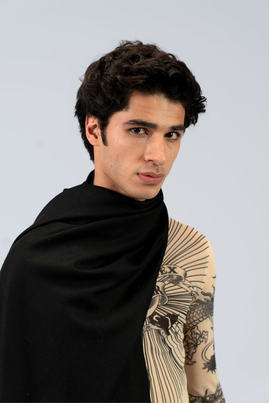 black handwoven wool shawl, handwoven by SHAAL
