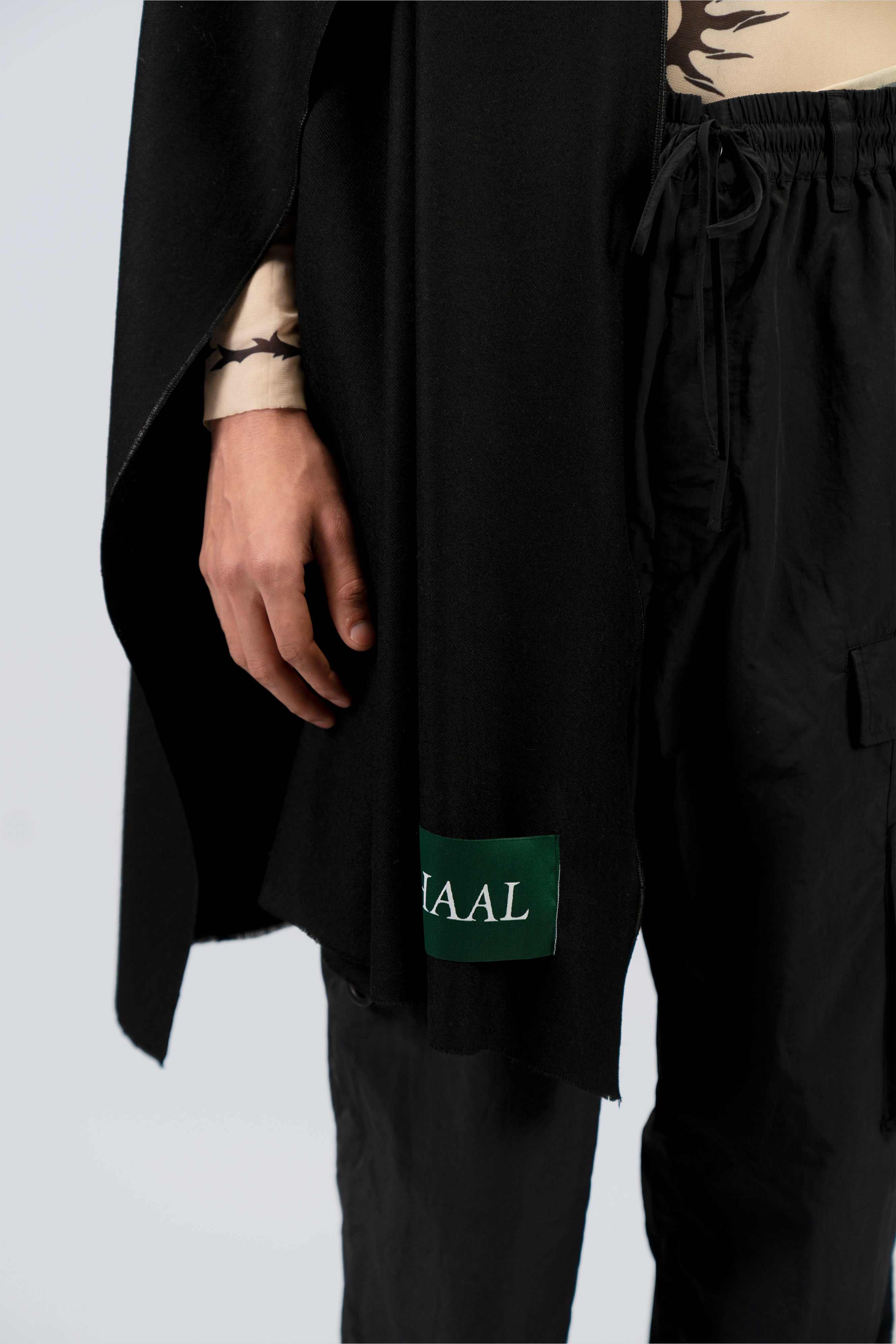 black handwoven wool shawl, handwoven by SHAAL