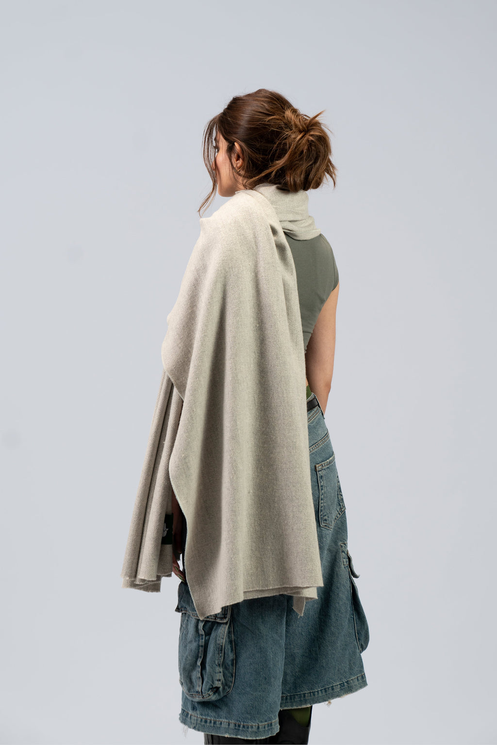 silver handwoven wool shawl, handwoven by SHAAL