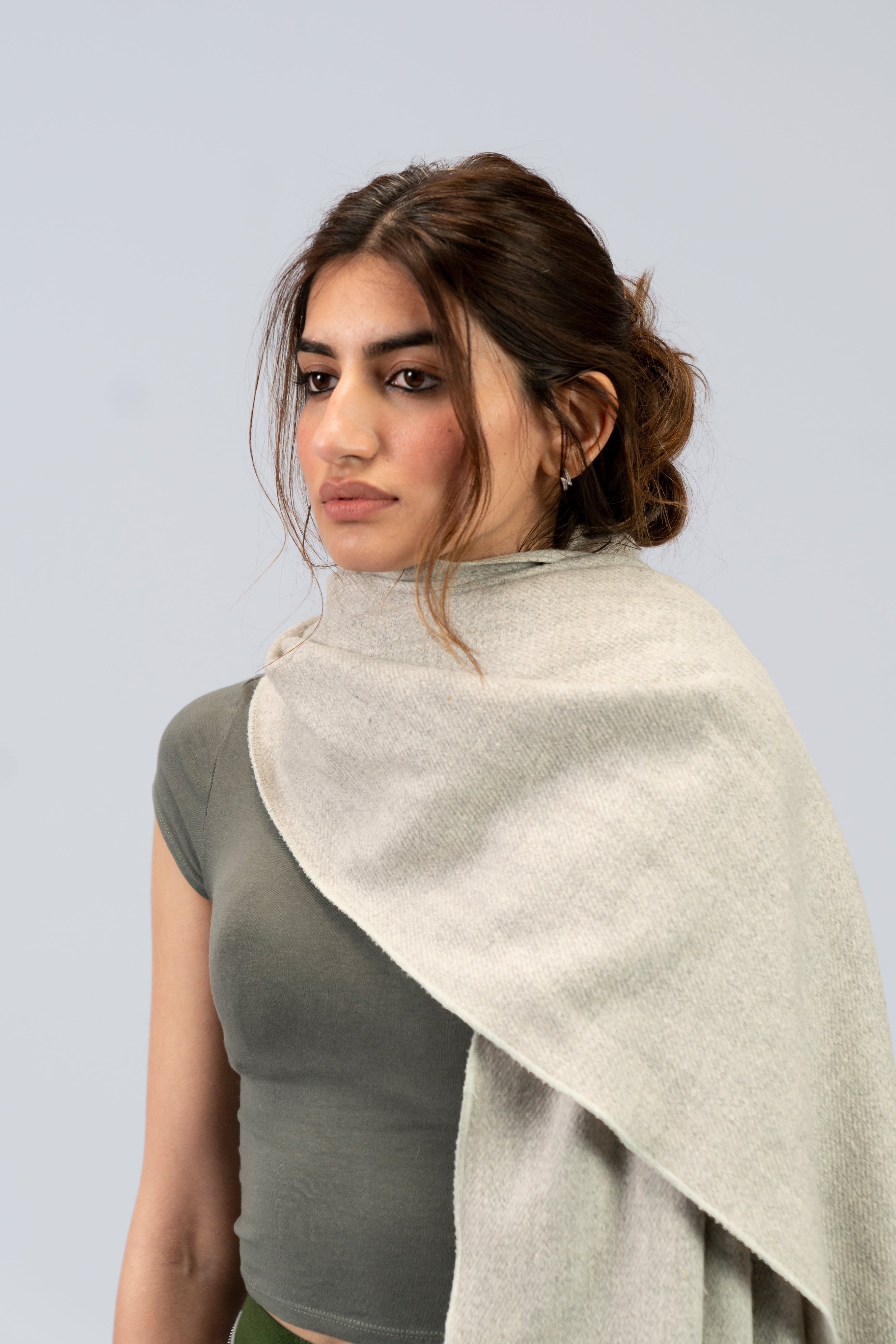 silver handwoven wool shawl, handwoven by SHAAL
