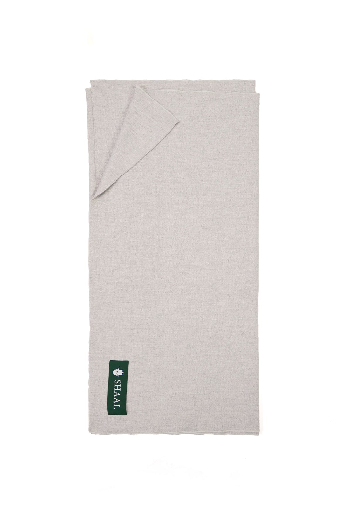 Silver handwoven heavyweight wool shawl, laid flat