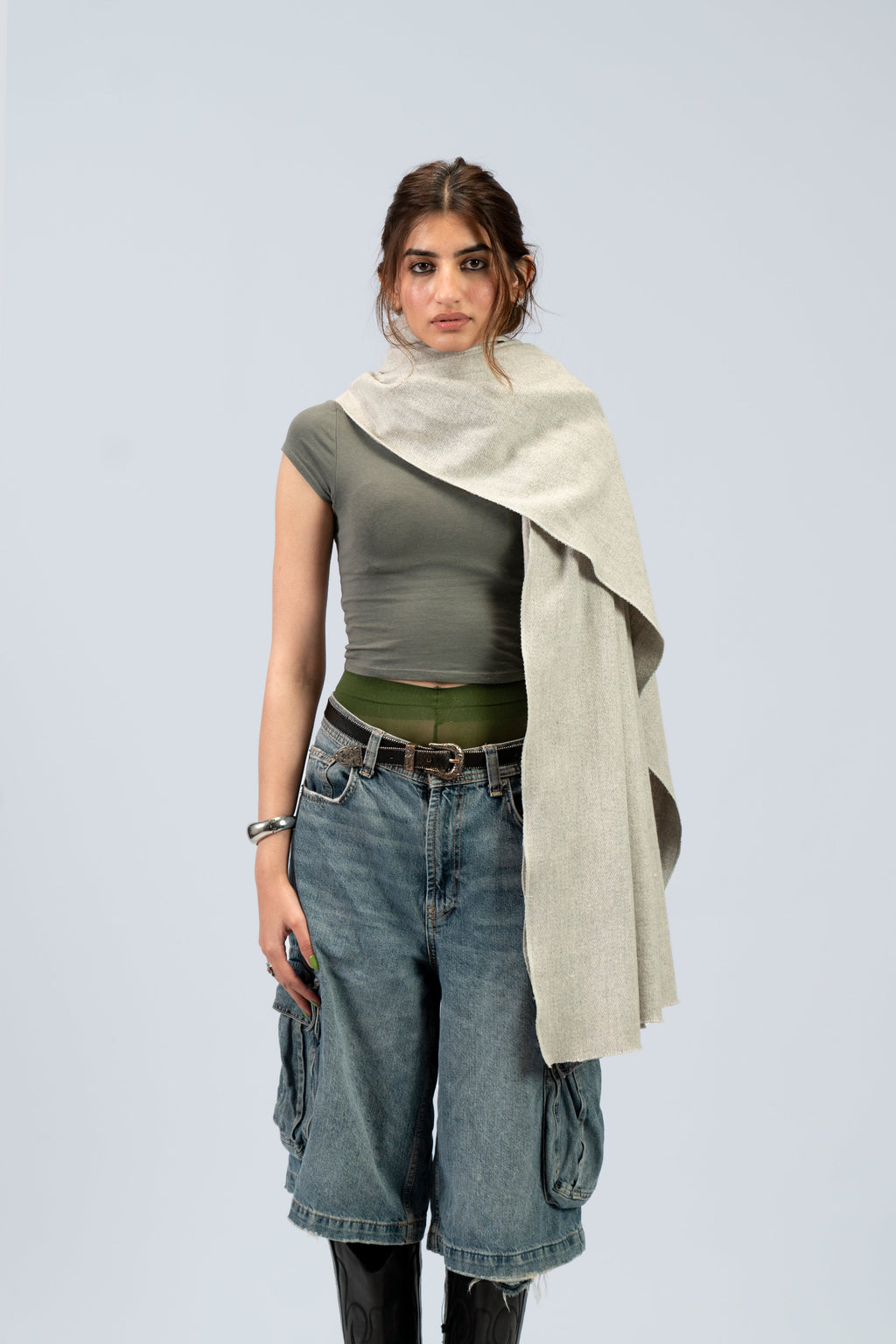silver handwoven wool shawl, handwoven by SHAAL