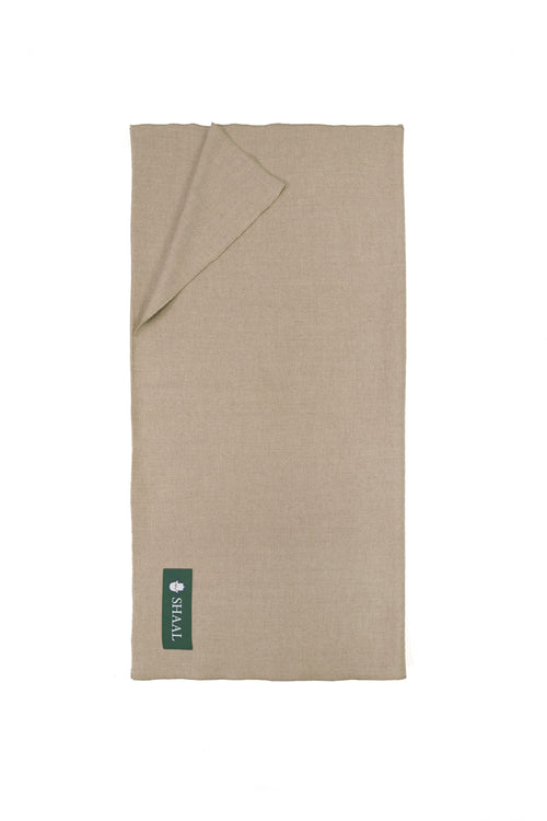 Off White heavyweight lamb wool shawl folded flat with SHAAL label, full length
