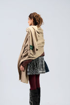 beige handwoven wool shawl worn by a man, handwoven by SHAAL