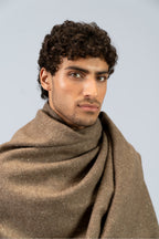 Brown yak wool shawl full length, showing drape and dimensions