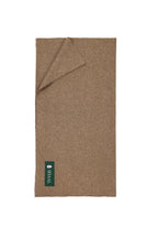 Brown yak wool shawl with a brand label 