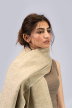 beige yak wool shawl, handwoven by SHAAL