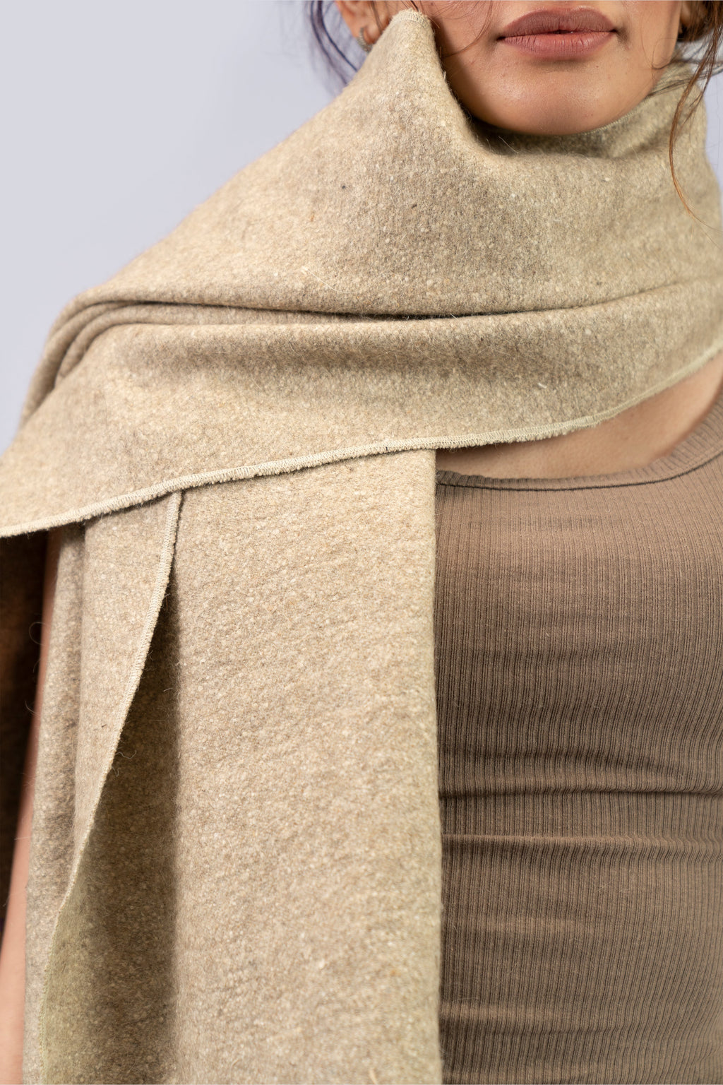 beige yak wool shawl, handwoven by SHAAL