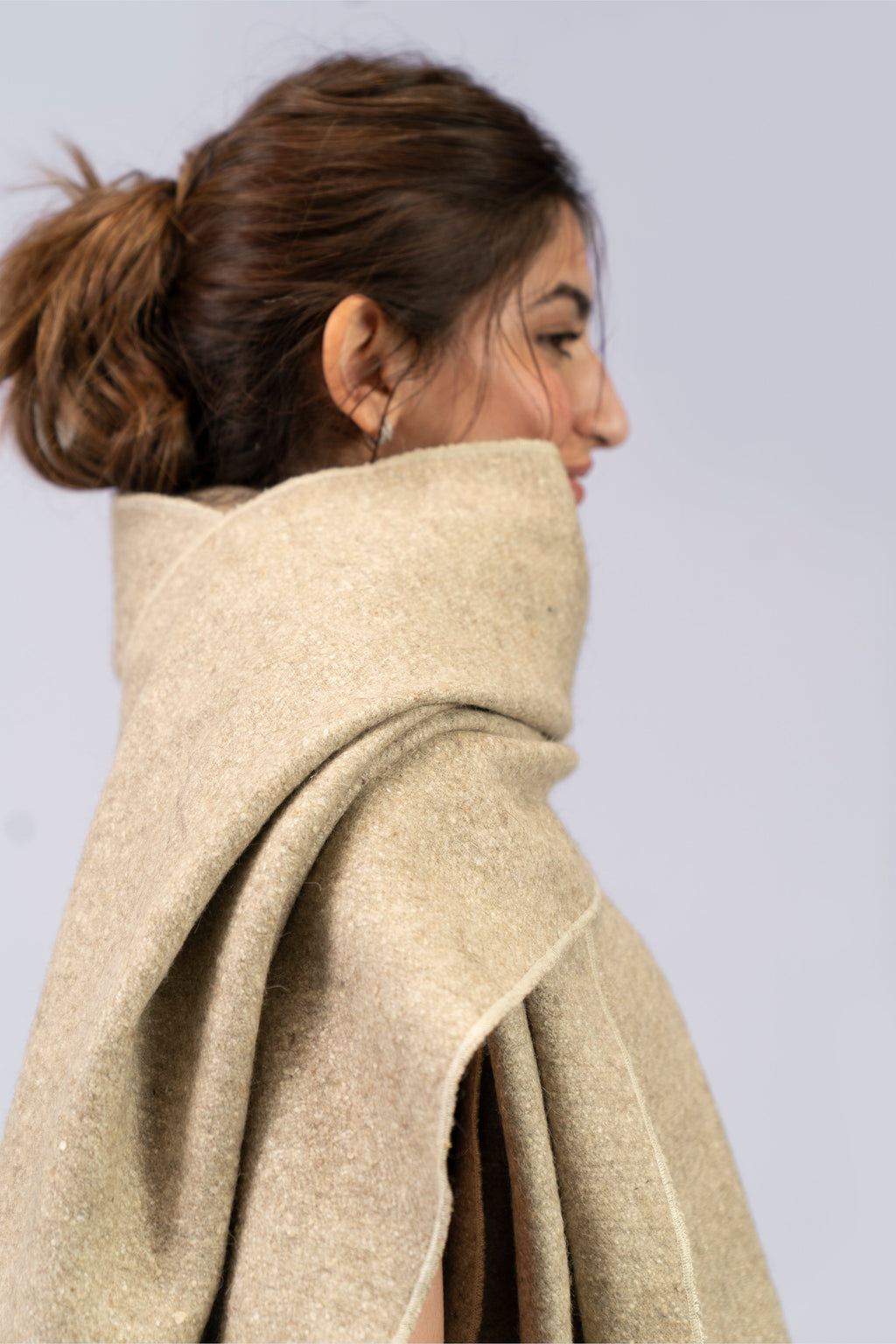 beige yak wool shawl, handwoven by SHAAL