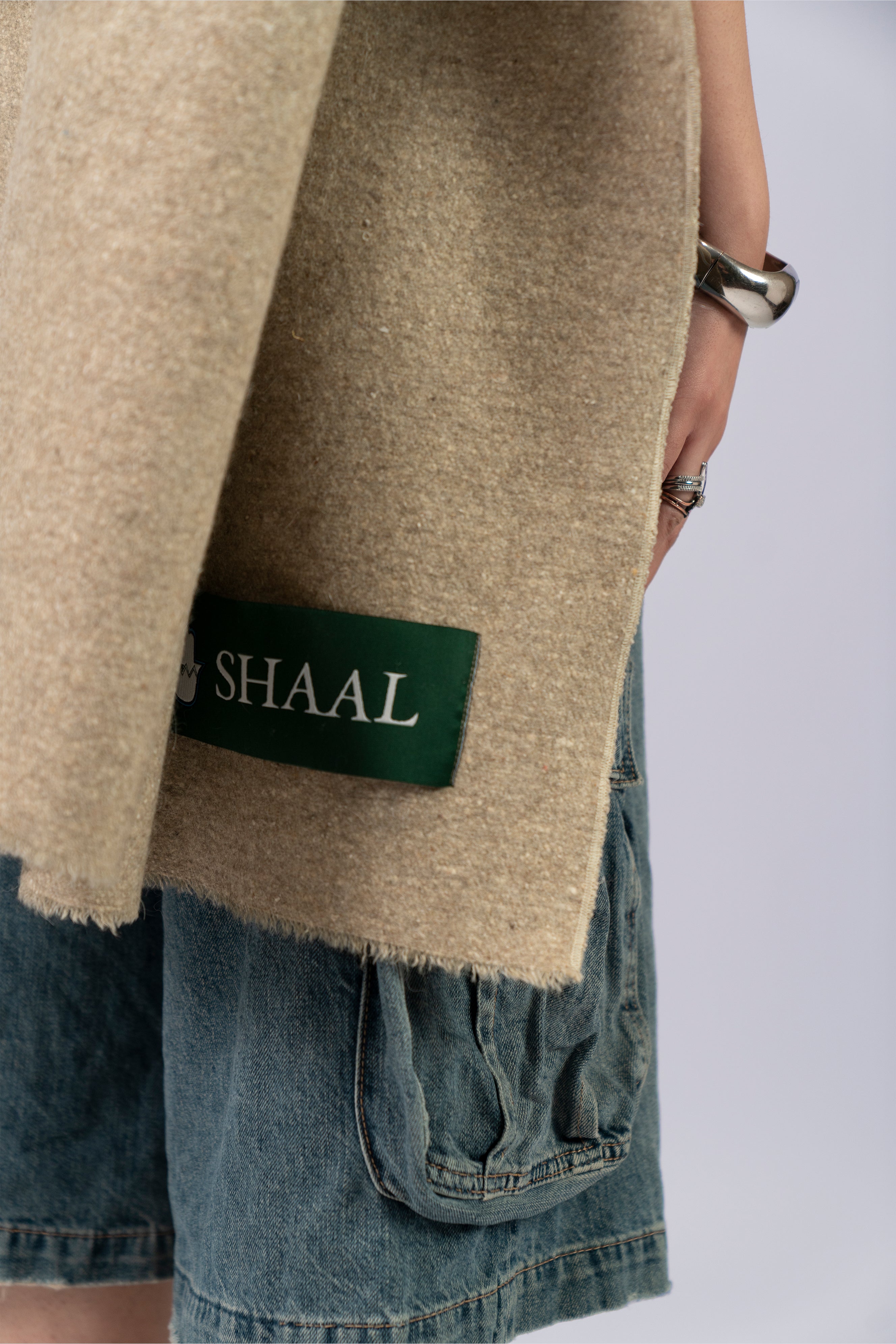beige yak wool shawl, handwoven by SHAAL