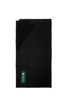 Black pashmina shawl folded flat with SHAAL label, full-length view