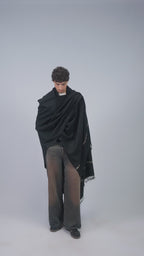 Black wool blanket scarf styling demonstration video