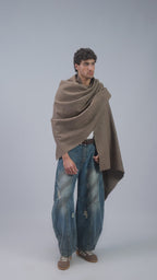 Brown yak wool shawl styling and movement