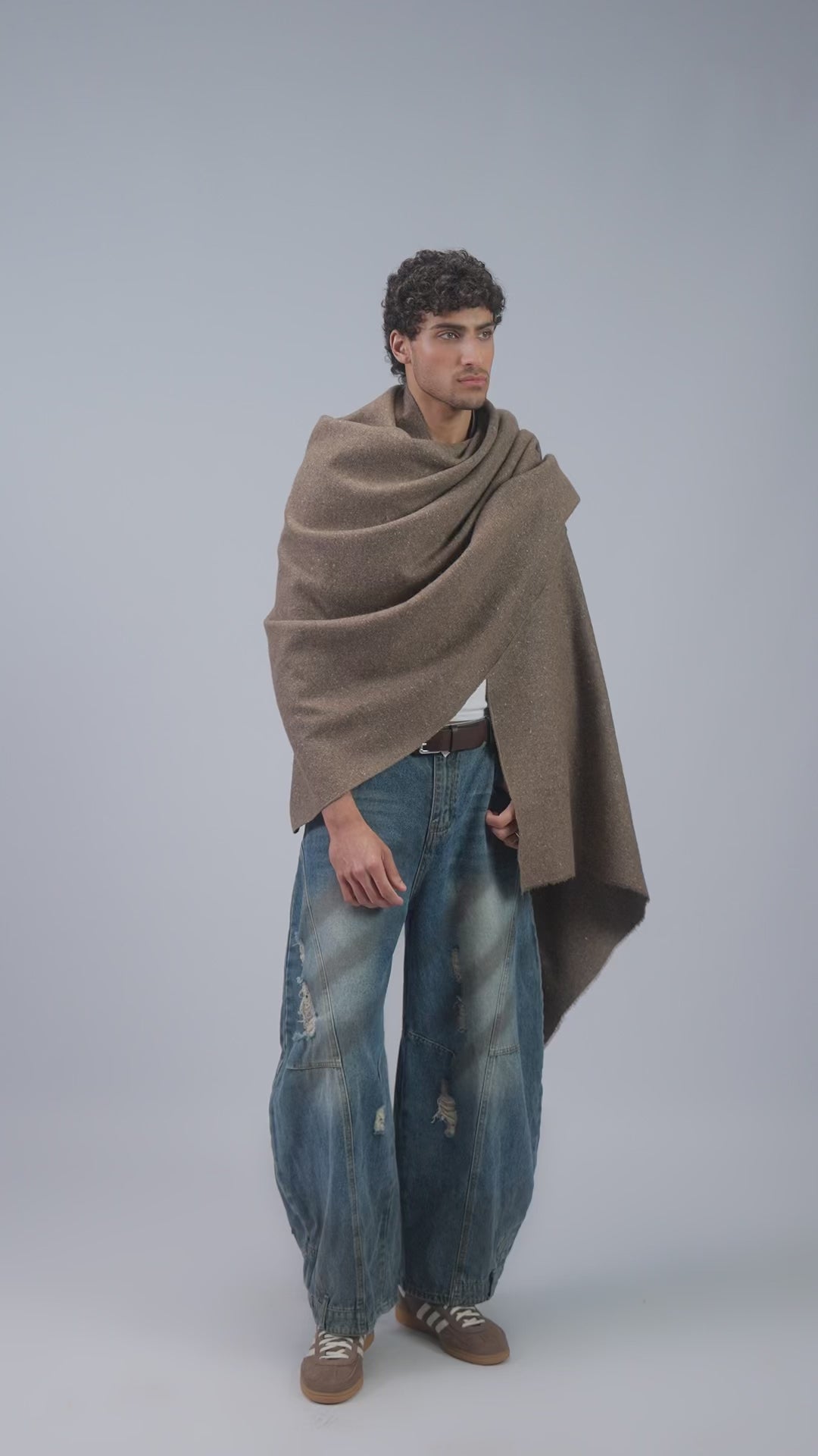 Brown yak wool shawl styling and movement