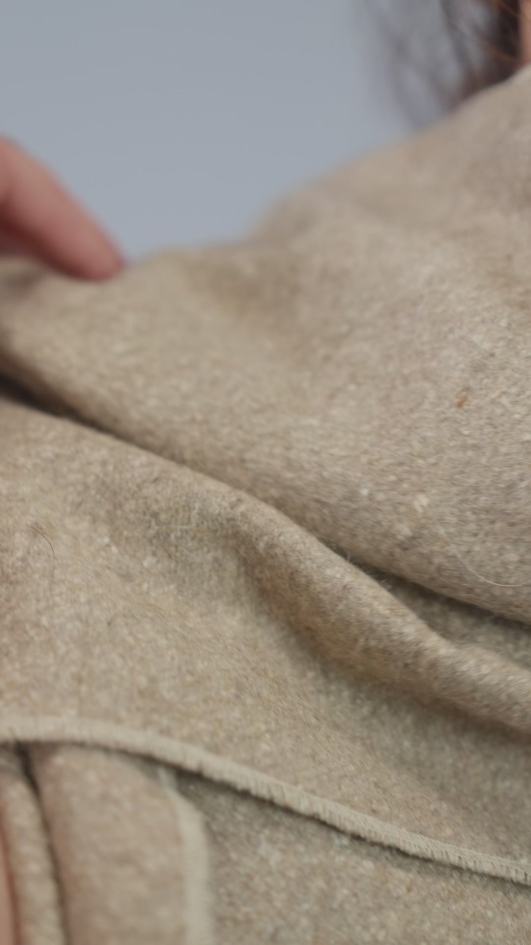 Beige yak wool shawl close-up showing handwoven texture
